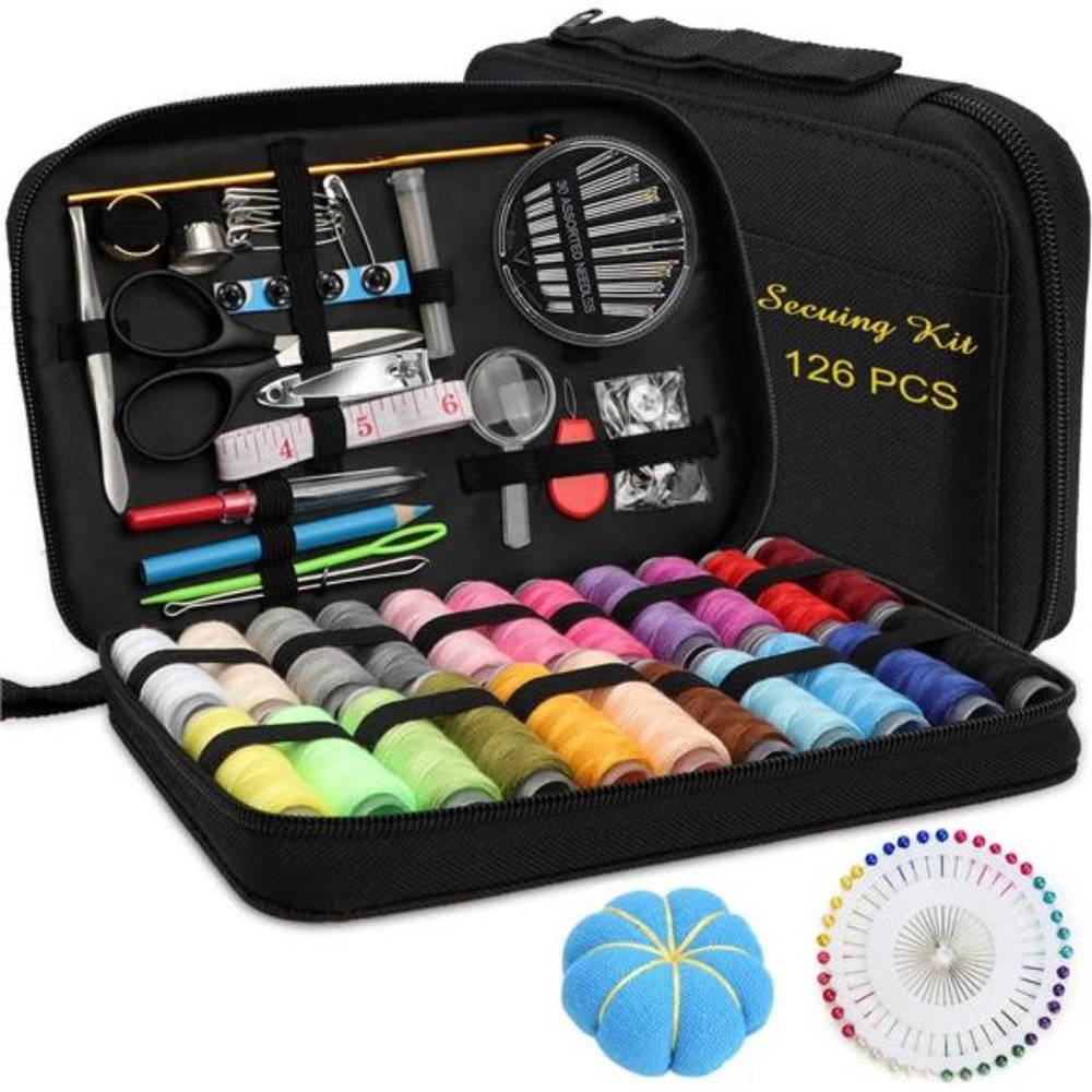 Portable Mini Sewing Kit for Beginner with Premium Black Carrying Case (B)